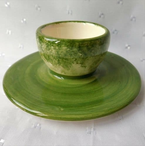 Set of 3 Holdenby egg cups English studio pottery vintage 1980s green and white